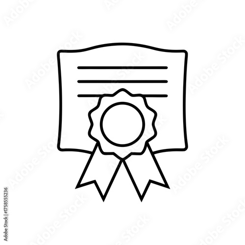 Outline of a diploma with a ribbon on transparent background