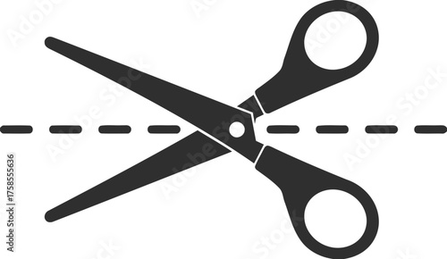 Vector illustration of scissors cutting a dashed line scalable eps graphic design for cut here mark silhouette vector illustration white background