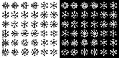 Collection of snowflake icons in black, white, and cyan variations. set for winter ,holiday, christmas, decorations, and new year graphics. Vector illustration.