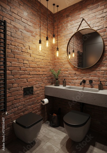 Modern Rustic Bathroom with Brick Walls and Stylish Fixtures