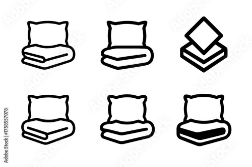 Home Decor Logos. White bedding. Set Logo of Home decor: pillows and duvet icon. harmonious logo variations of the same emblematic concept, each with different