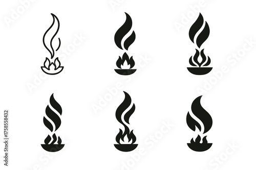 Soot Logo Variations. Soot. Set Logo of Soot: smoke trail from fire. harmonious logo variations of the same emblematic concept, each with different artistic