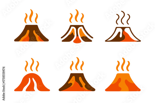 Geothermal Energy Logos. Heat radiating from rocks. Set Logo of Geothermal energy: lava flow icon. harmonious logo variations of the same emblematic concept,