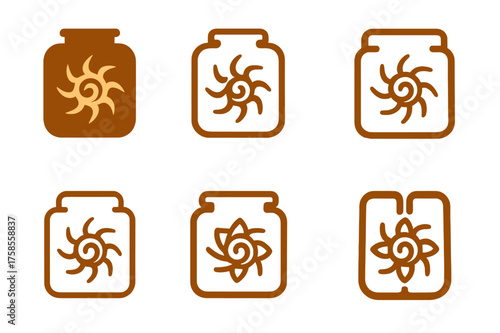 Energy Storage Logos. Thermal energy storage. Set Logo of Energy: energy storage schematic icon. harmonious logo variations of the same emblematic concept,