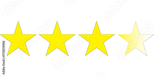 Five star rating icon. Review stars isolated on white background