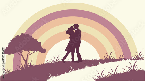 Watercolor splash forming couple silhouette
