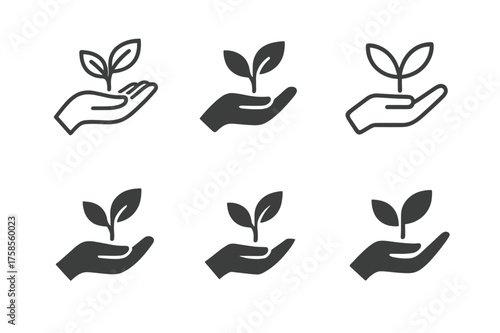 CSR Logo Variations. Corporate Social Responsibility. Set Logo of Corporate Social Responsibility: leaf growing from a hand. harmonious logo variations of the