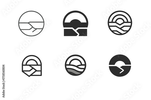 Geology Logo Variations. Tectonic plate. Set Logo of Geology: earth cross-section. harmonious logo variations of the same emblematic concept, each with