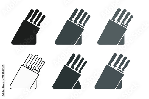 Knife Set Logos. Knife block. Set Logo of Kitchenware: block of assorted knives icon. harmonious logo variations of the same emblematic concept, each with