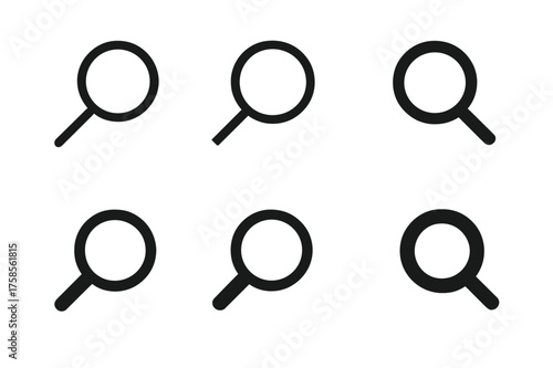 Search Icon Grid. Social media bio optimization tips. Set Logo of magnifying glass for search: Iconic shape, Abstract geometric, Minimal outline, Stylized