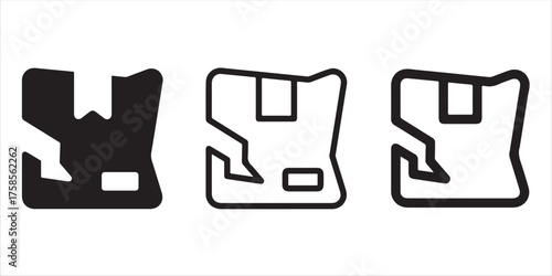 Icon set showing damaged delivery package, use for logistics problems, shipping issues, or poor handling in transit needs