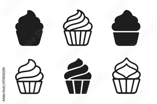 Cupcake Logo Variations. Cupcake decorations. Set Logo of Baking: cupcake with decorative icing icon. harmonious logo variations of the same emblematic