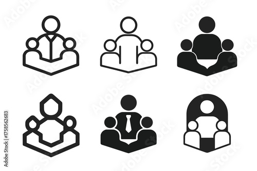 Educational Logo Variations. Groundbreaking work in education and pedagogy. Set Logo of Education: teacher with students icon. harmonious logo variations of