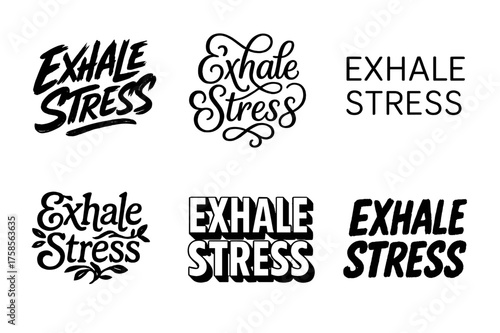 Stress Relief Lettering. Exhale Stress. Set lettering. harmonious lettering variations of the same emblematic concept, each with different artistic