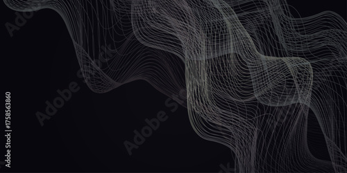 Black white dot wave technology texture background. Abstract digital big data concept. wave line. Abstract landscape on a dark background. hi tech network. 3D illustration .