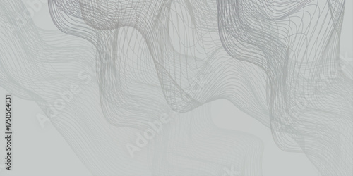 Abstract grey dotted wavy lines. Abstract wave design with flowing lines on white background.  Digital future technology concept, science, banner, business, music. Vector illustration.

