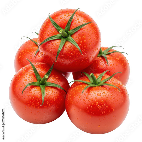 Pile of fresh red tomatoes with water droplets on background image