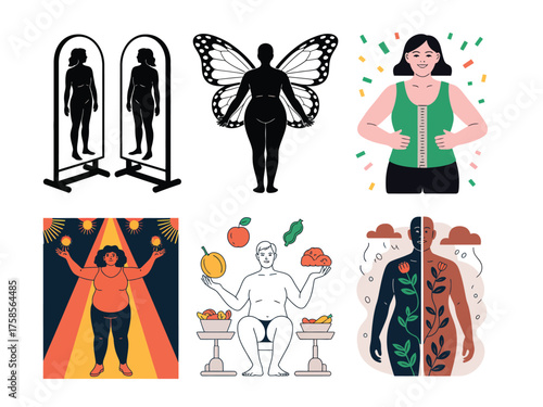 Body positivity acceptance and self love concept with diverse female figures