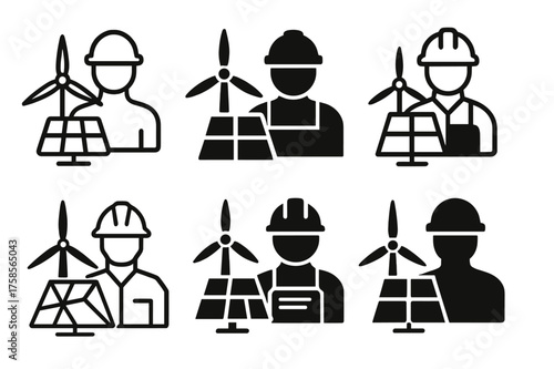 Renewable Energy Logos. Career opportunities in the renewable energy sector. Set Logo of Careers: wind and solar technician icon. harmonious logo variations of