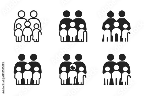 Cultural Family Emblems. Family traditions across cultures. Set Logo of Culture: multi-generational family icon. harmonious logo variations of the same