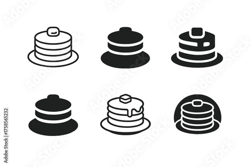 Pancake Logo Variations. Making pancakes on a cold morning. Set Logo of Food: stack of pancakes icon. harmonious logo variations of the same emblematic