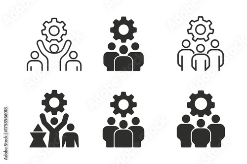Team Support Logos. Assisting with tasks. Set Logo of Productivity: team support icon. harmonious logo variations of the same emblematic concept, each with