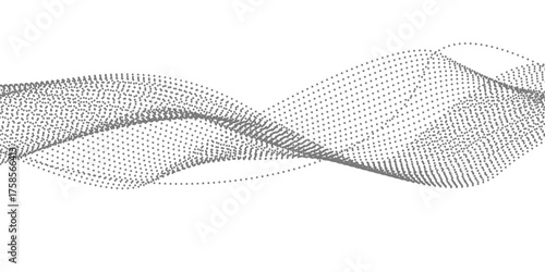 Abstract grey dotted wavy lines. Abstract wave design with flowing lines on white background.  Digital future technology concept, science, banner, business, music. Vector illustration.

