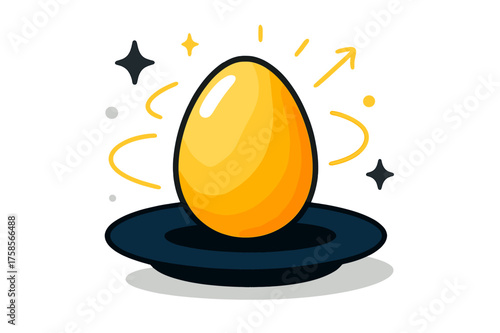 Glowing Egg Art. Glowing egg. A single egg resting on a plate, abstract floating light lines and soft glow emphasizing freshness and simplicity. Modern flat