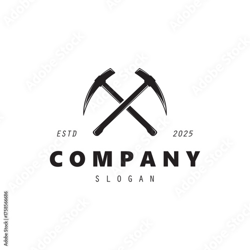 pickaxe hand tool logo for agriculture, excavation, building, mining foundation, gardening vector
