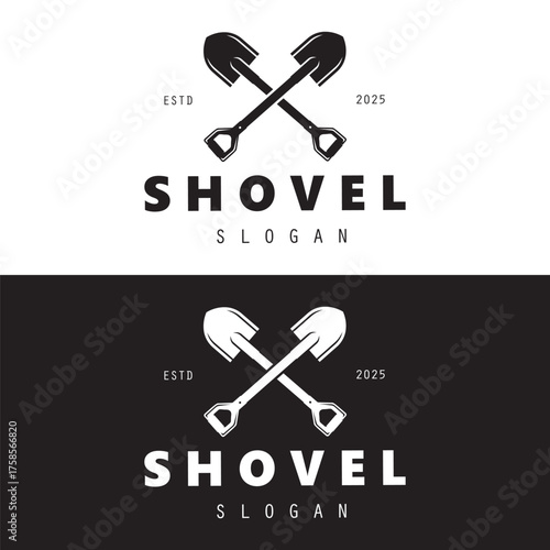Shovel and pickaxe hand tool logo for agriculture, excavation,building, mining foundation, gardening vector