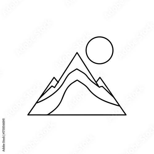 Minimalist mountain range with sun on transparent background