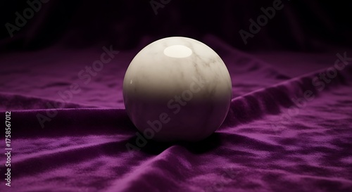 Opulent marble sphere resting gracefully on luxurious velvet backdrop
