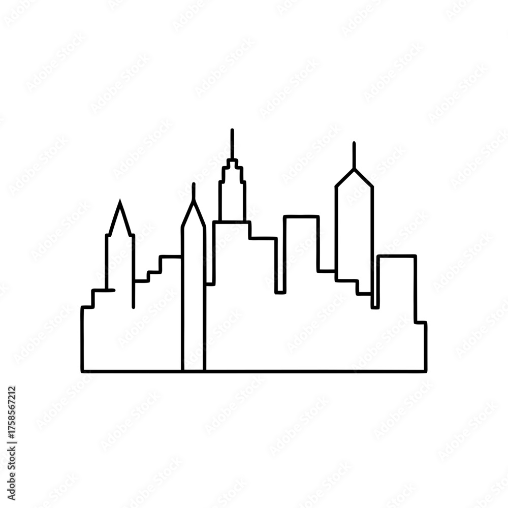 Fototapeta premium Simple skyline outline illustration on transparent background