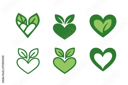 CSR Logo Variations. Corporate Social Responsibility. Set Logo of Corporate Social Responsibility: heart with leaves. harmonious logo variations of the same