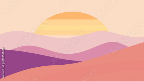 Abstract sunset over rolling hills in pastel colors