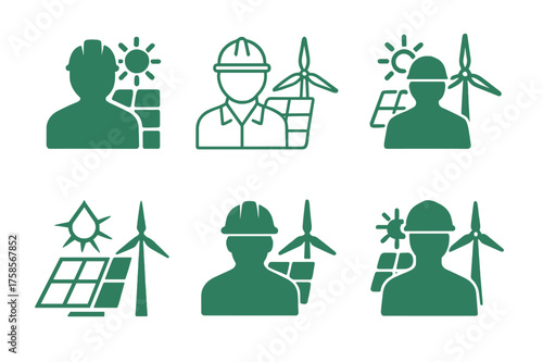 Renewable Energy Logos. Career opportunities in the renewable energy sector. Set Logo of Careers: energy sector professional icon. harmonious logo variations