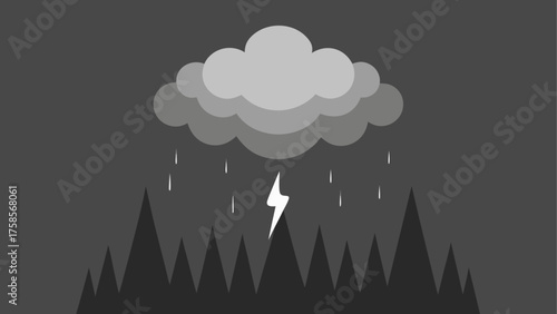 Stormy weather with lightning and rain over jagged peaks