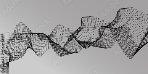 Abstract grey dotted wavy lines. Abstract wave design with flowing lines on white background.  Digital future technology concept, science, banner, business, music. Vector illustration.


