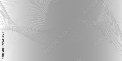 Abstract grey dotted wavy lines. Abstract wave design with flowing lines on white background.  Digital future technology concept, science, banner, business, music. Vector illustration.

