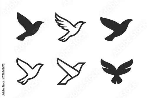 Nature Bird Logos. Bird soaring in the sky. Set Logo of Nature: high altitude bird icon. harmonious logo variations of the same emblematic concept, each with