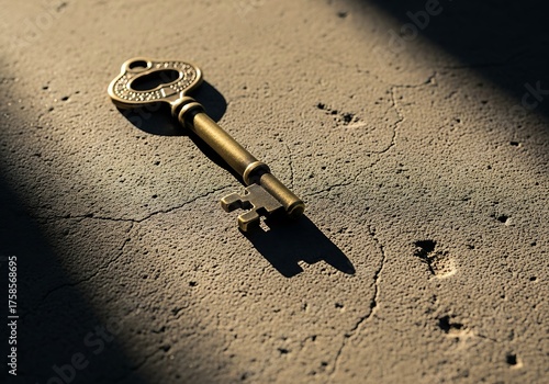 Vintage Key Resting on Textured Surface with Dramatic Lighting Effect