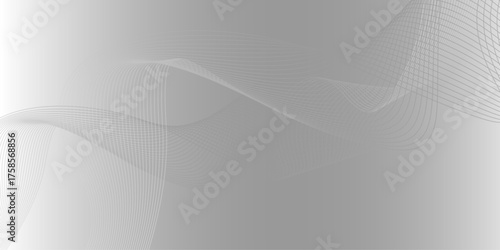 Abstract grey dotted wavy lines. Abstract wave design with flowing lines on white background.  Digital future technology concept, science, banner, business, music. Vector illustration.

