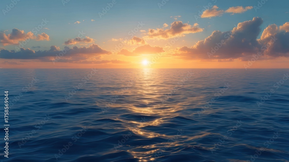 Obraz premium Serene sunset over calm ocean waters