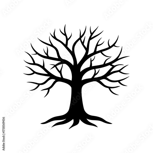 Silhouette of a leafless tree art on transparent background