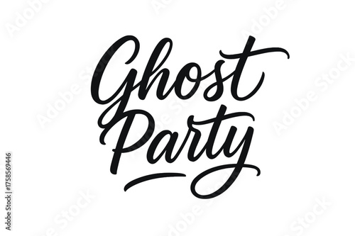 Ghost Party Calligraphy. Ghost Party ? Script Hand-Lettering with flowing brush strokes, semi-cursive connections, centered composition with slight curve,