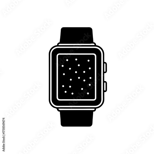 Isolated black smart watch graphic on transparent background silhouette