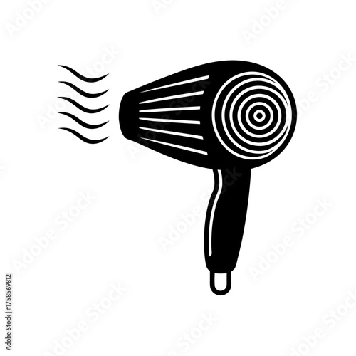 Hair dryer with waves illustration on transparent background silhouette