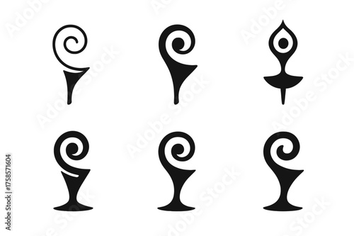 Ballet Logo Variations. A dancer practicing pirouettes in a ballet studio with mirrors. Set Logo of Ballet practice: spinning motion icon. harmonious logo