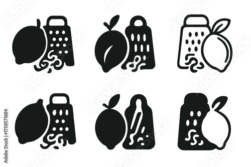 Lemon Zest Logos. Lemon Zest. Set Logo of Lemon Zest: zest grater icon. harmonious logo variations of the same emblematic concept, each with different artistic