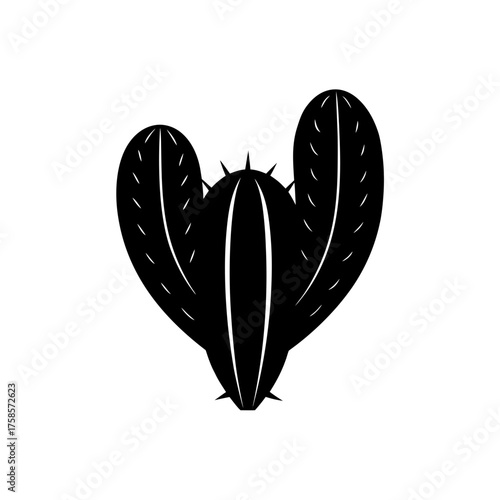 Silhouette of a three part cactus on transparent background